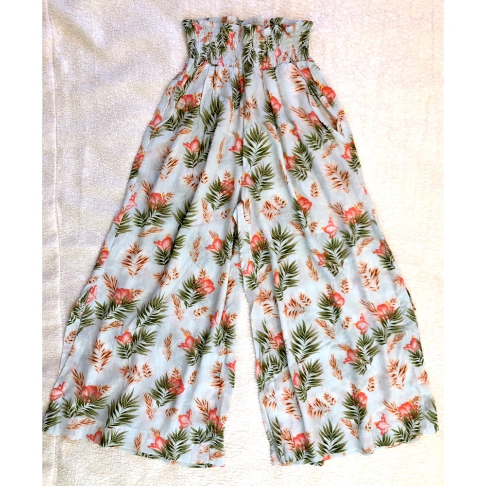 Boho Floral Print Elastic Waistband Wide Leg Crop Palazzo Pant XS-S. - Picture 7 of 7